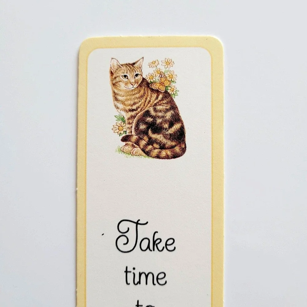 Vintage Tabby Cat paperboard Bookmark butterfly flowers Take Time Dream 80s/90s